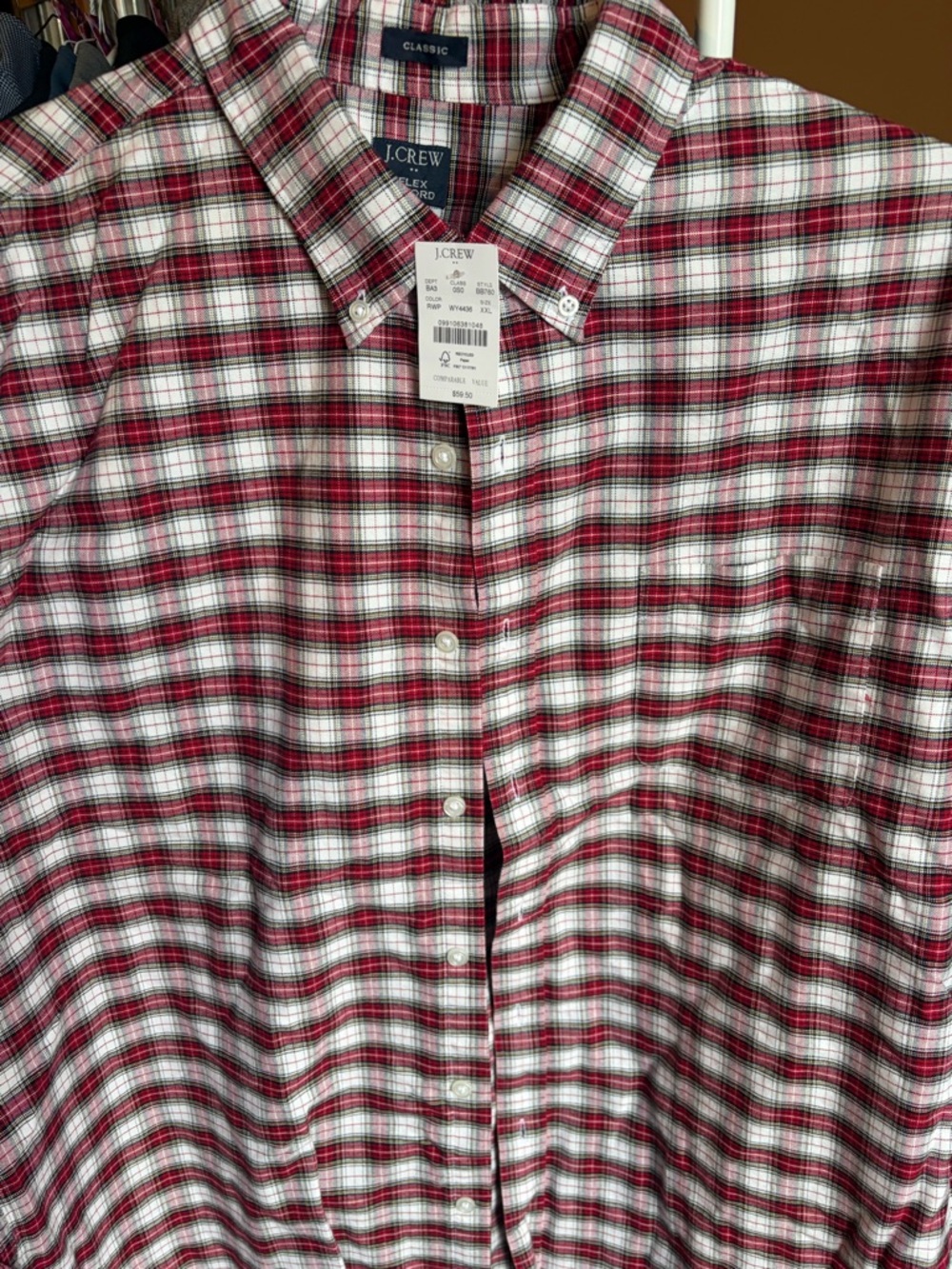 J. Crew Men's Plaid Button-Down Shirt in Red and White XXL - NWT